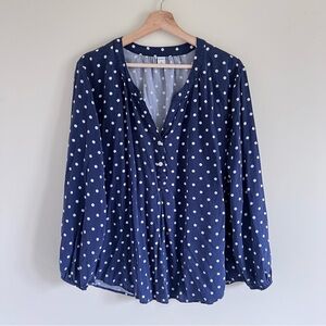 Old Navy Size XL Navy Polka Dot Blouse Long sleeve open neck